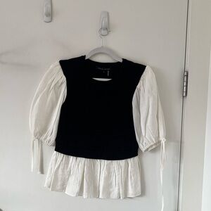 English Factory Black and White Puff Sleeve Blouse